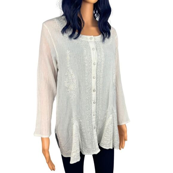 Indian Chikankari White Embroidered Sequin Tunic Top Size S/M - Picture 3 of 7